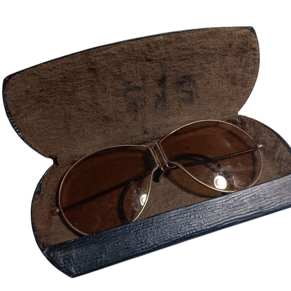 1920's Antique Vintage Sunglasses Amber Outinglas Motorcycle / Aviation Folding - Picture 2 of 10